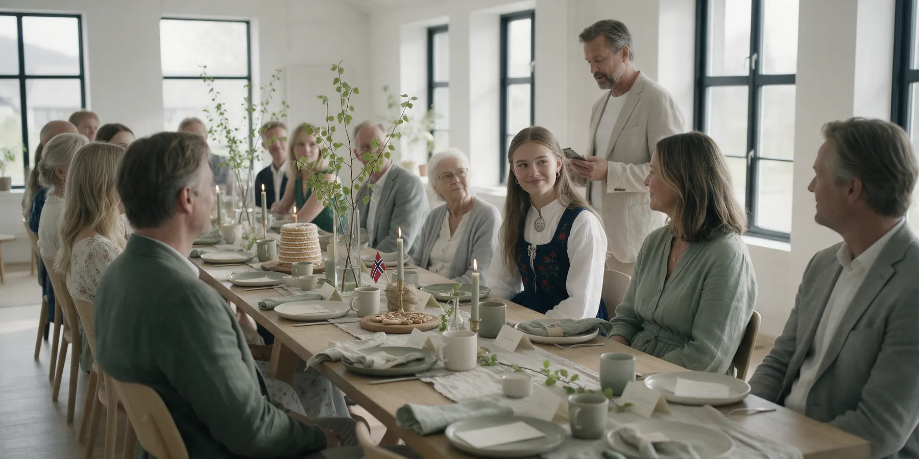 Talen ved langbordet, familien samlet rundt konfirmanten
